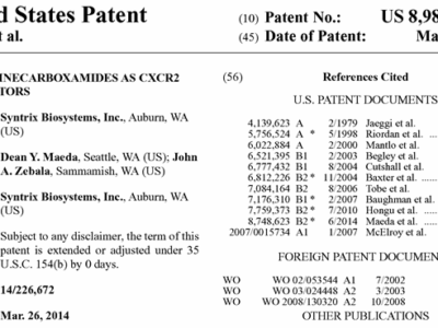 Syntrix wins U.S. patent 8,981,106: Pyrimidinecarboxamides as CXCR2 modulators