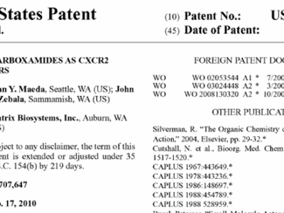 Syntrix wins U.S. patent 8,748,623: Pyridinecarboxamides as CXCR2 modulators