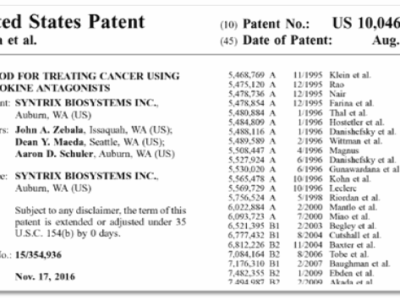 Syntrix Wins U.S. Patent 10,046,002 – Method for Treating Cancer Using Chemokine Antagonists